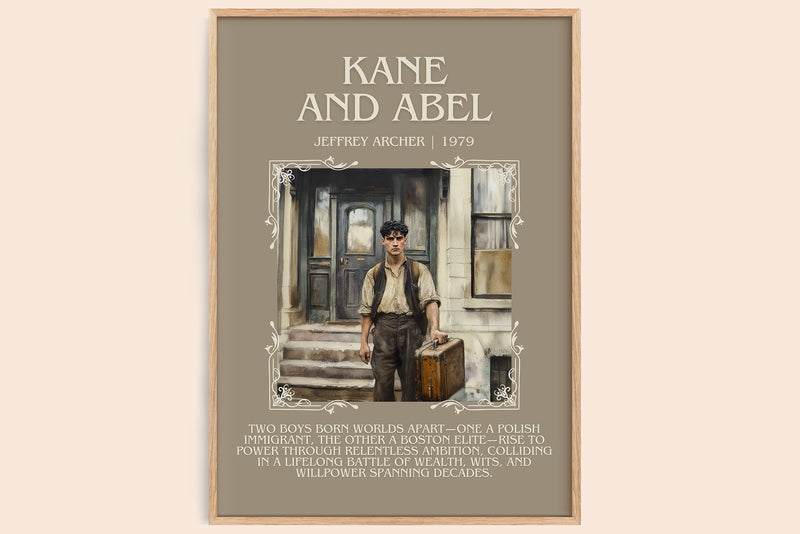 Kane and Abel minimalist book poster by Jeffrey Archer – framed literary art print