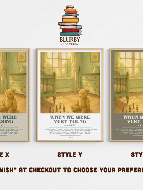 When We Were Very Young bookish print in frame leaning in hallway – poetry wall art