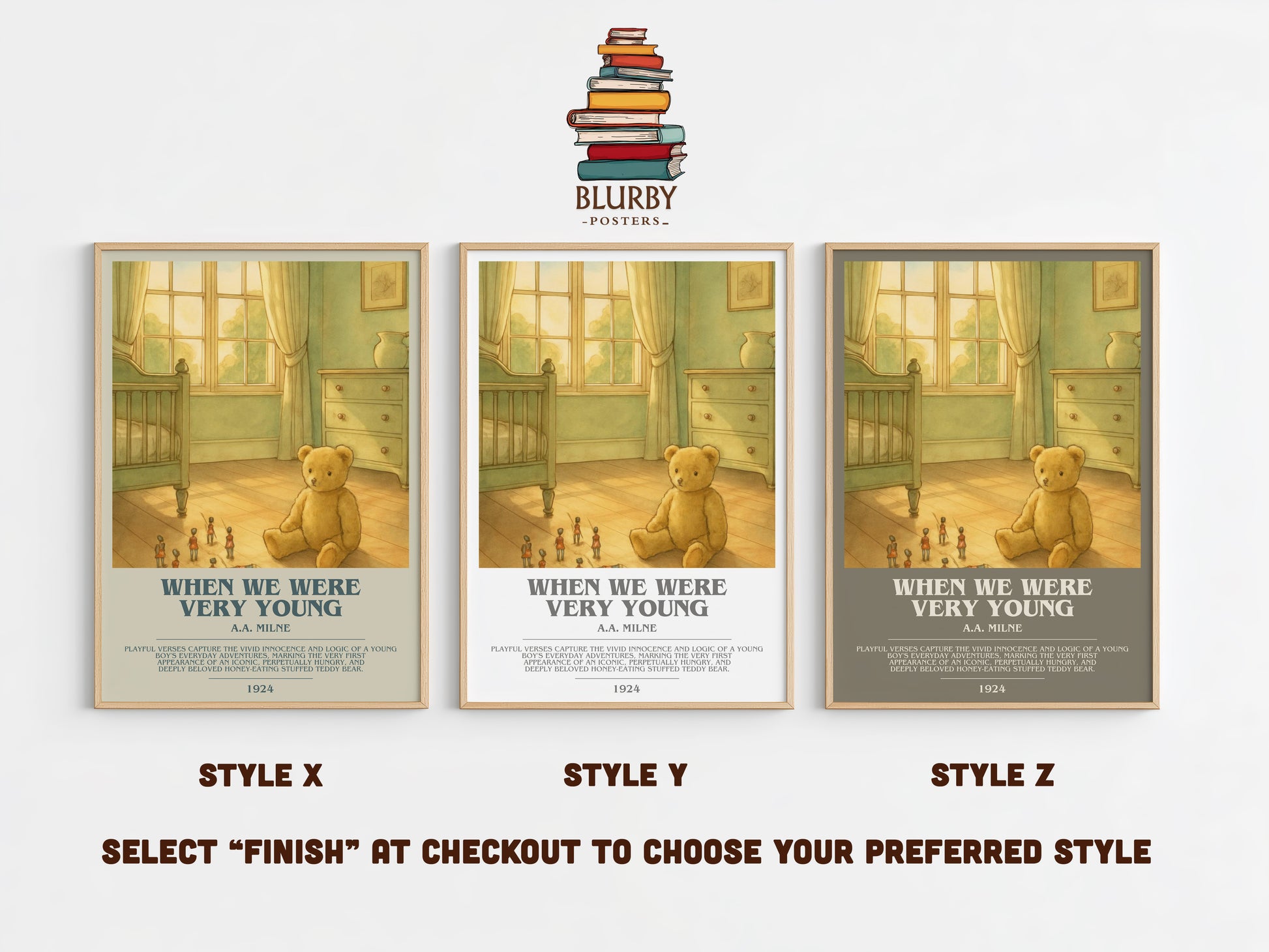 When We Were Very Young bookish print in frame leaning in hallway – poetry wall art
