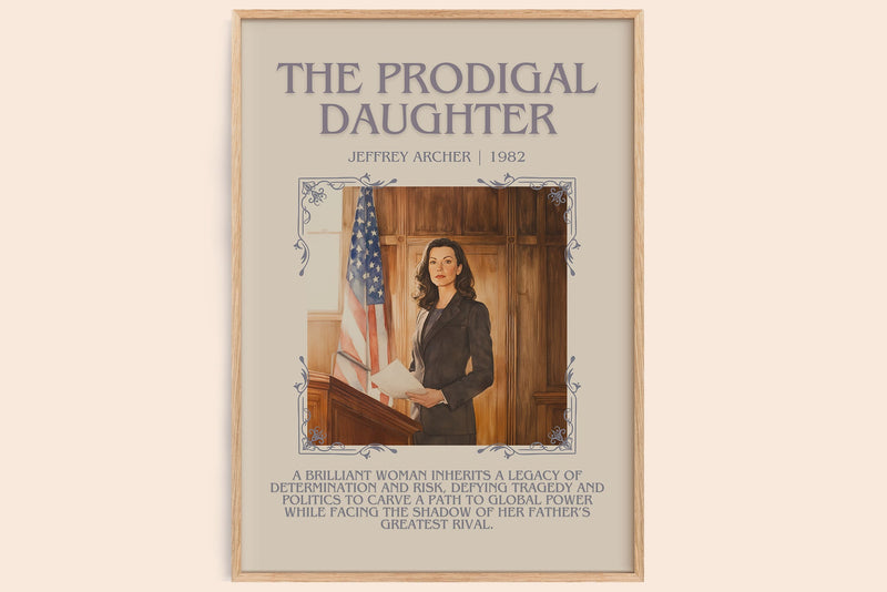 The Prodigal Daughter minimalist book poster by Jeffrey Archer – framed literary art print