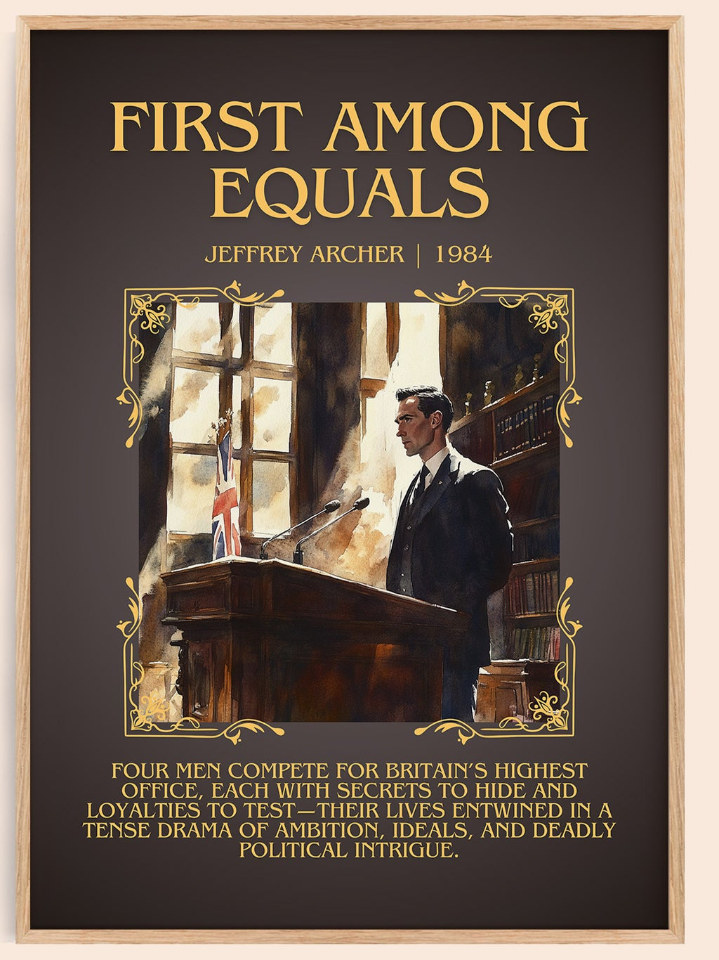 First Among Equals minimalist book poster by JEFFREY ARCHER – framed literary art print