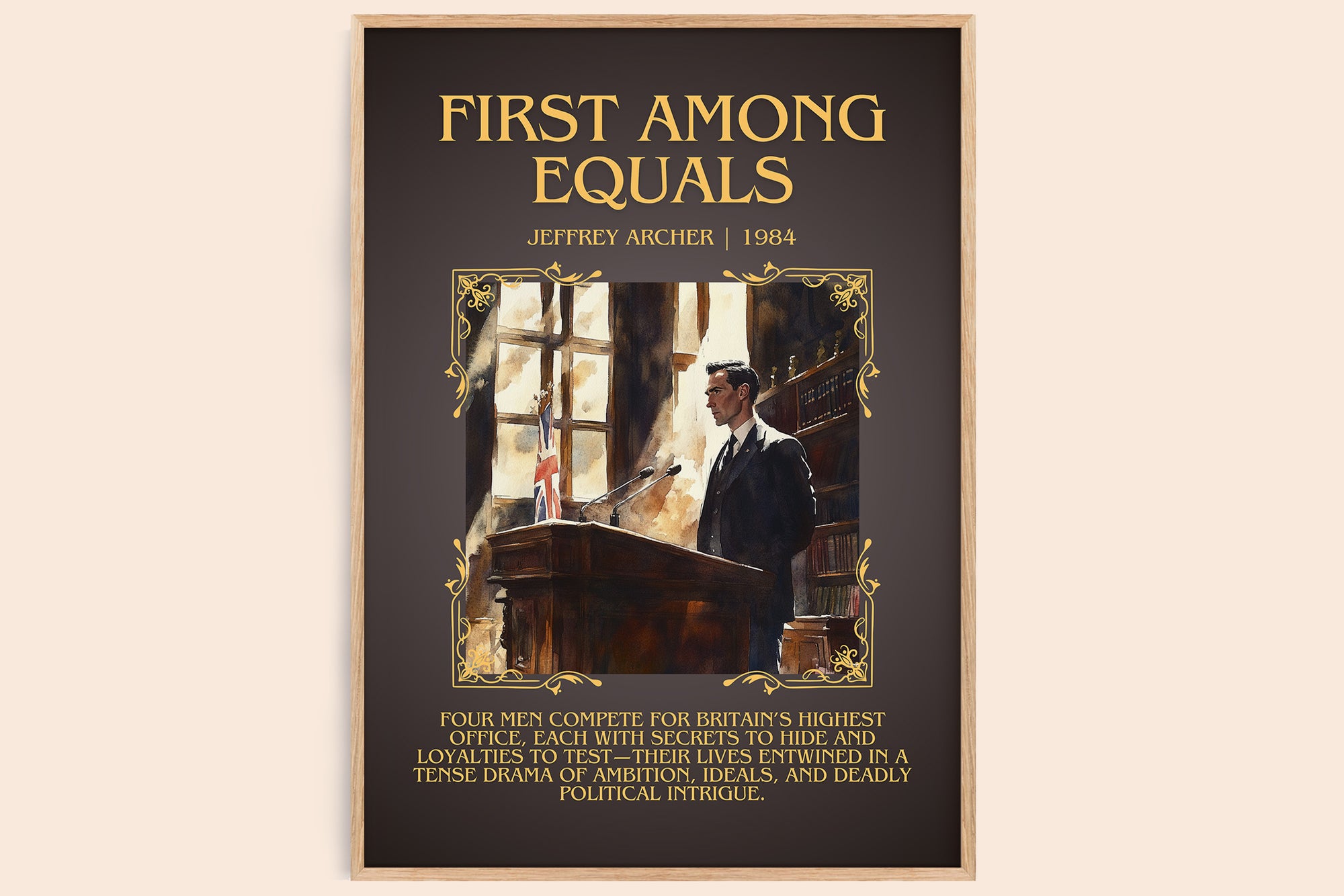First Among Equals minimalist book poster by JEFFREY ARCHER – framed literary art print