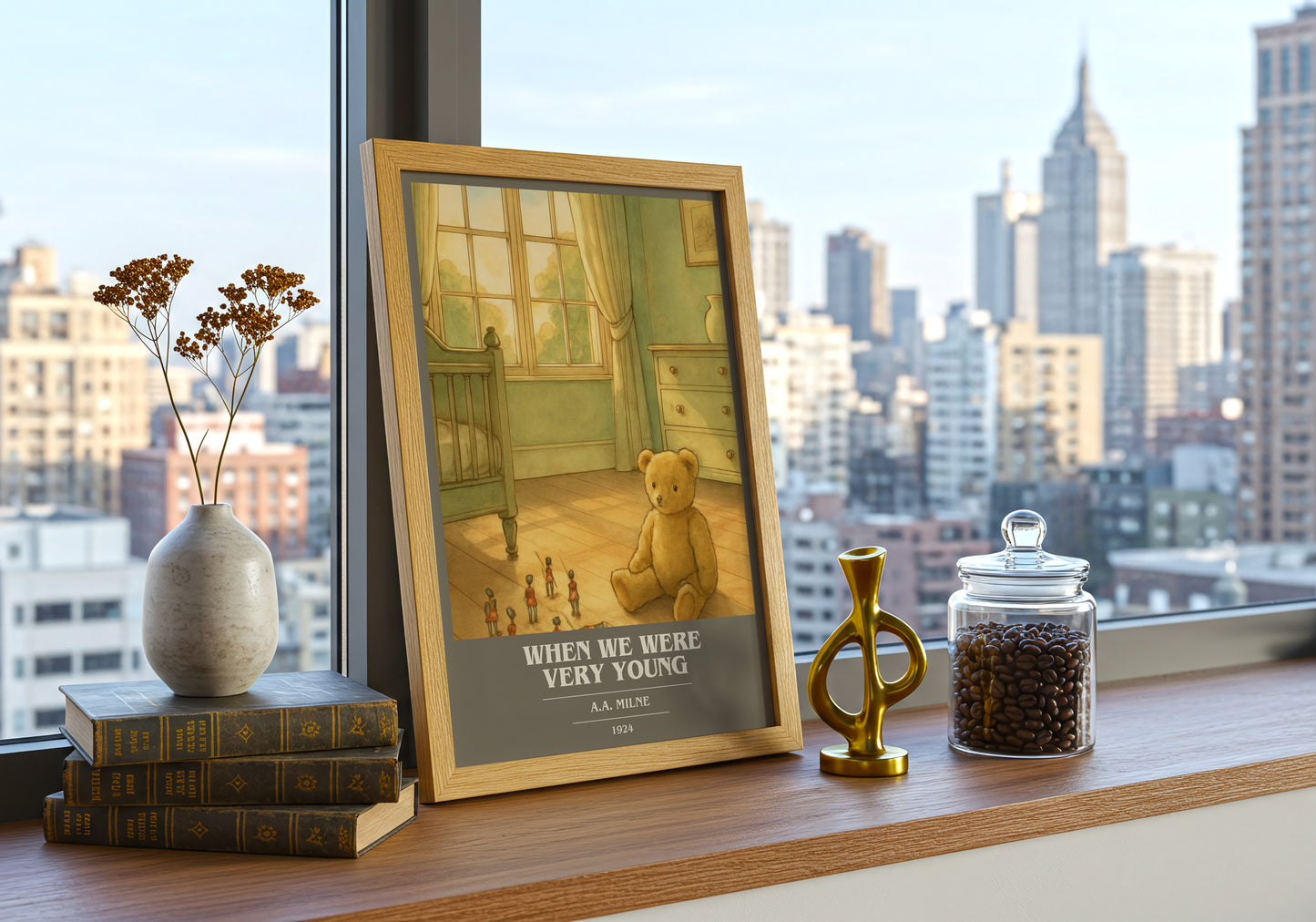 When We Were Very Young book cover print framed by window – literary home decor