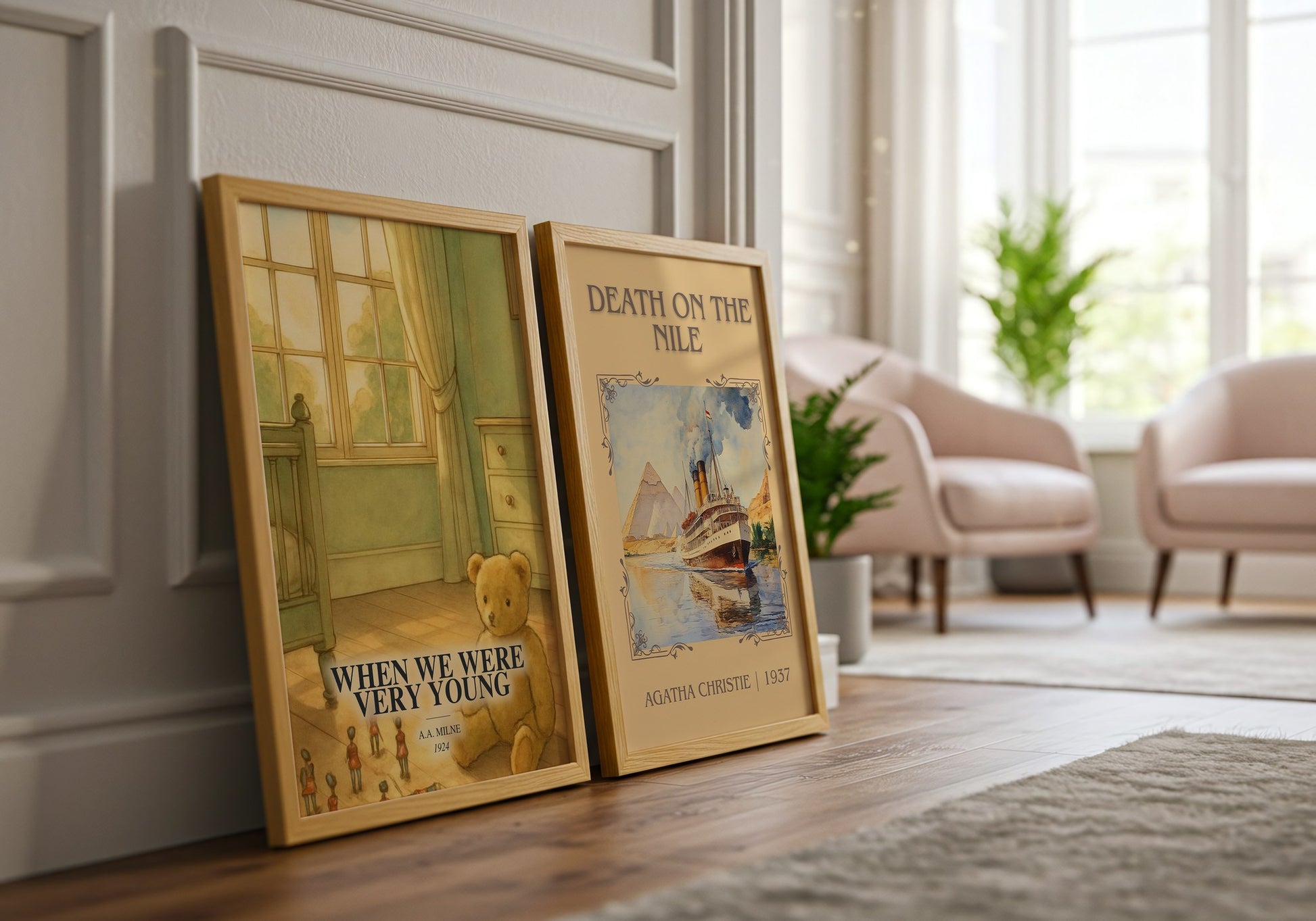 When We Were Very Young watercolour print framed by window – literary home decor