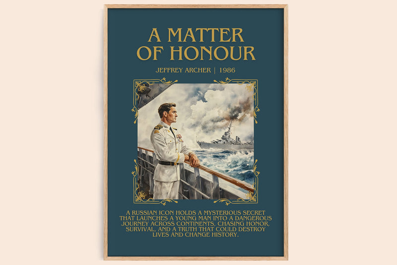 A Matter Of Honour minimalist book poster by Jeffrey Archer – framed literary art print