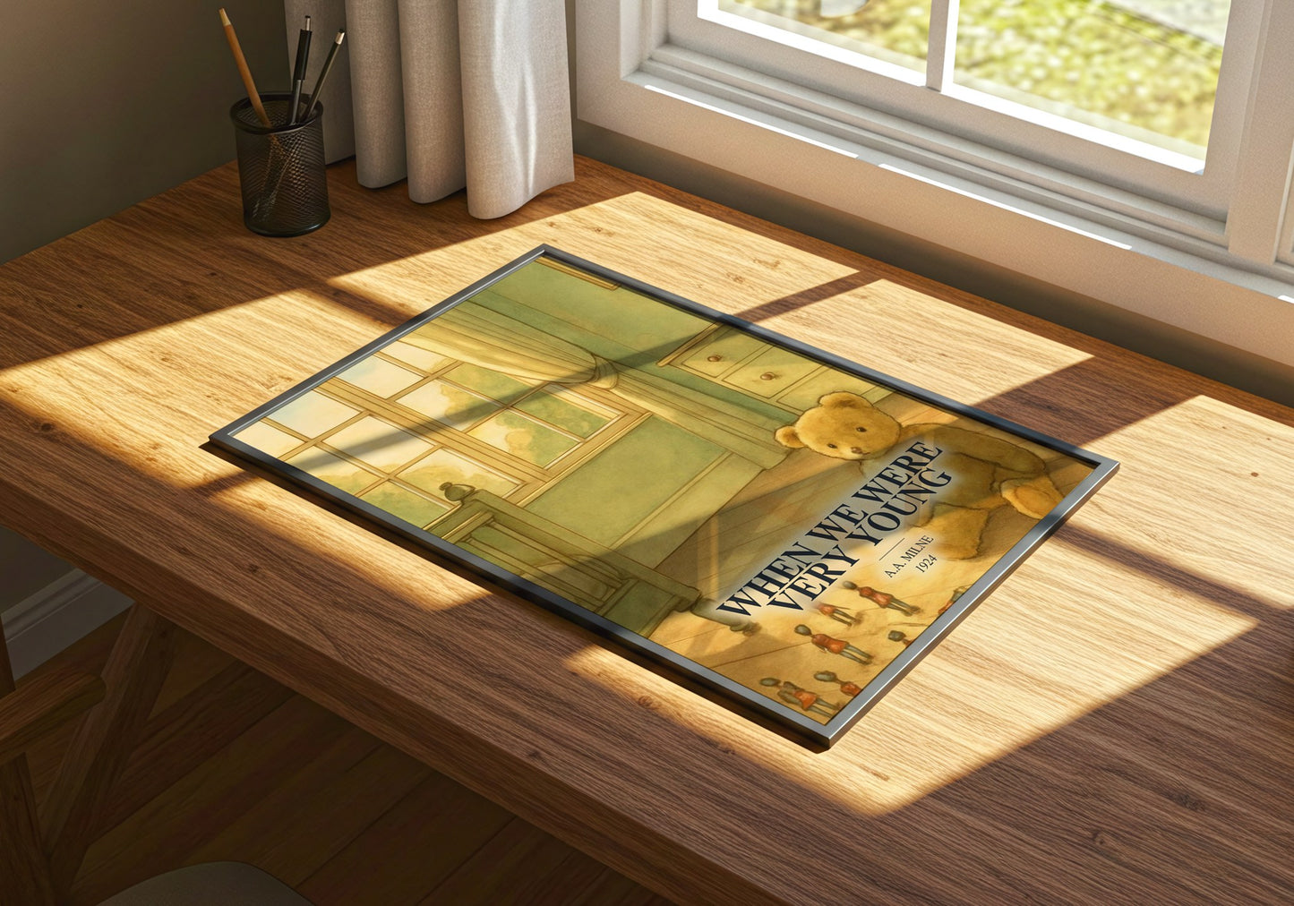 When We Were Very Young watercolour book poster framed on wall – poetry wall art
