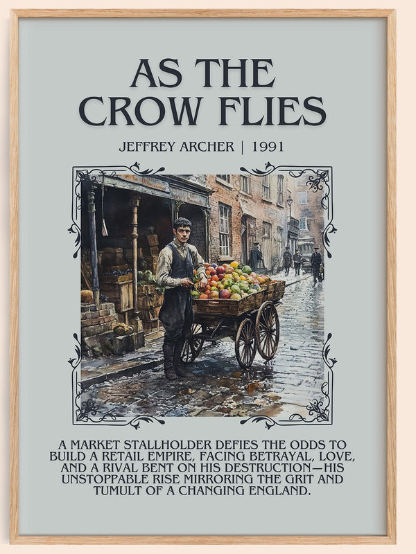 As the Crow Flies minimalist book poster by Jeffrey Archer – framed literary art print