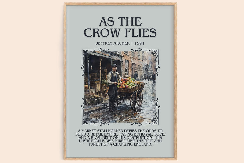 As the Crow Flies minimalist book poster by Jeffrey Archer – framed literary art print