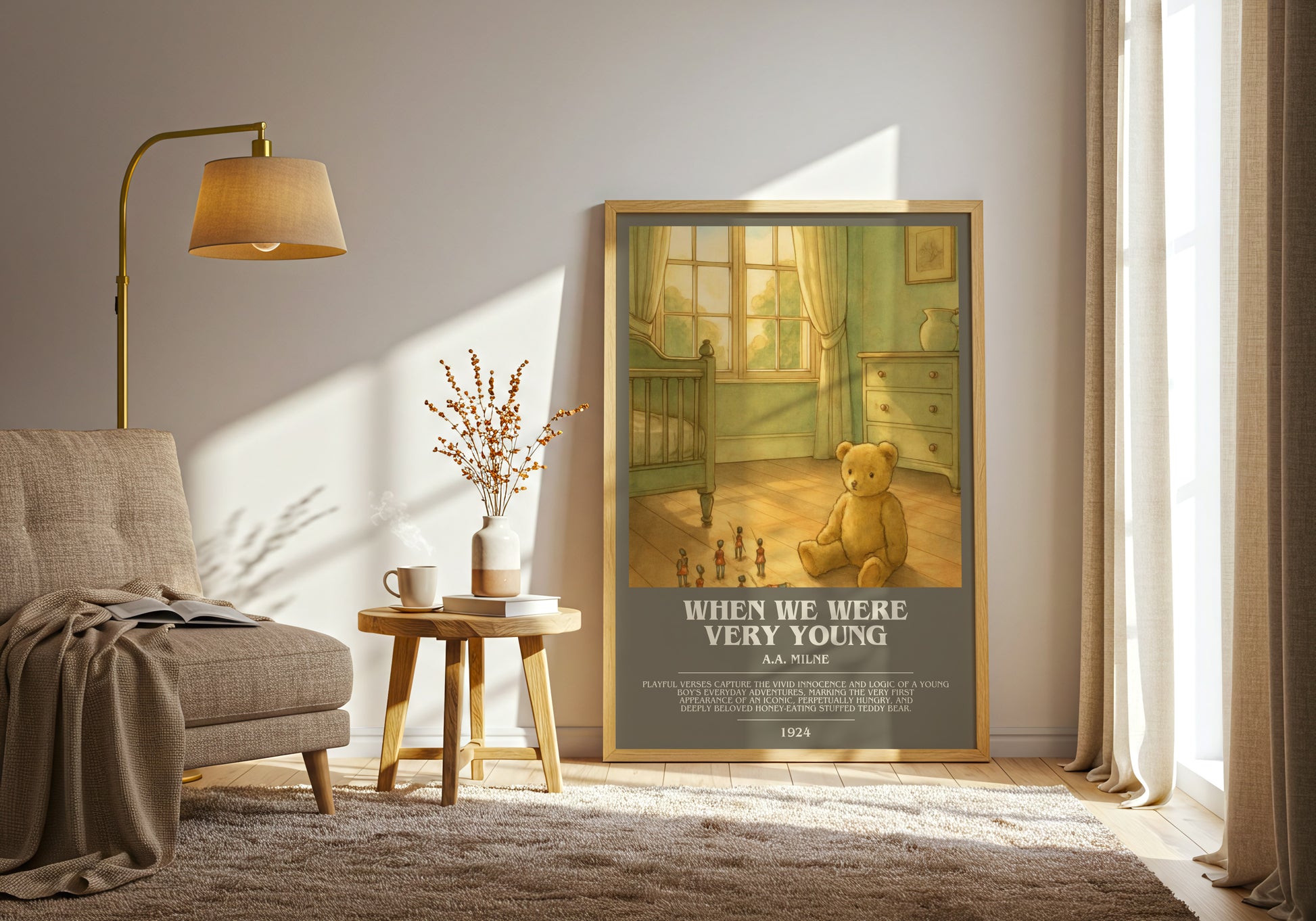 When We Were Very Young bookish print on bookshelf – A.A. Milne fan gift