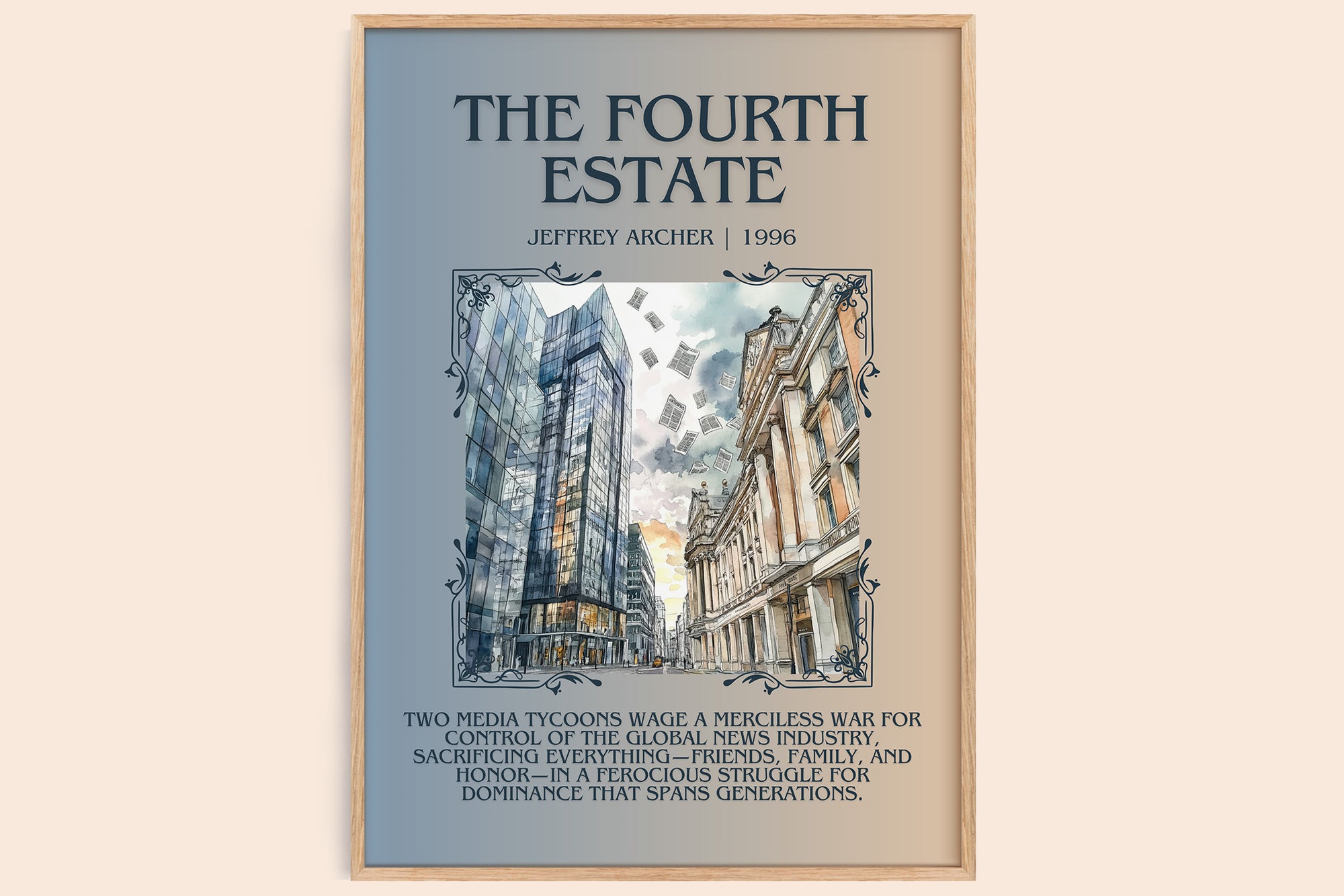 The Fourth Estate minimalist book poster by Jeffrey Archer – framed literary art print