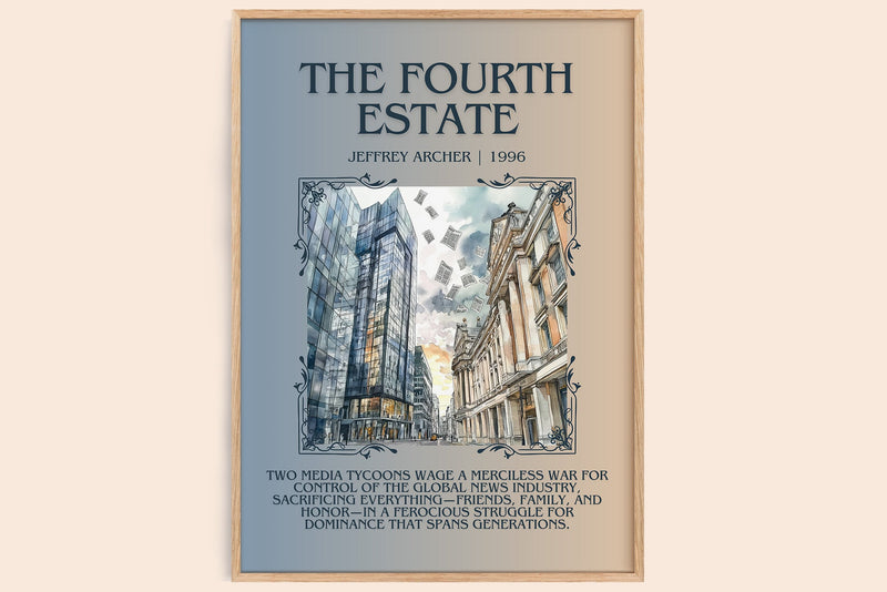 The Fourth Estate minimalist book poster by Jeffrey Archer – framed literary art print