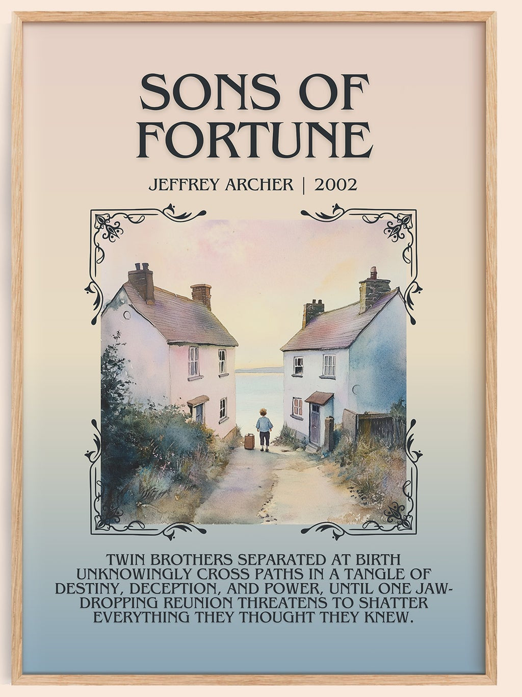 Sons of Fortune minimalist book poster by Jeffrey Archer – framed literary art print