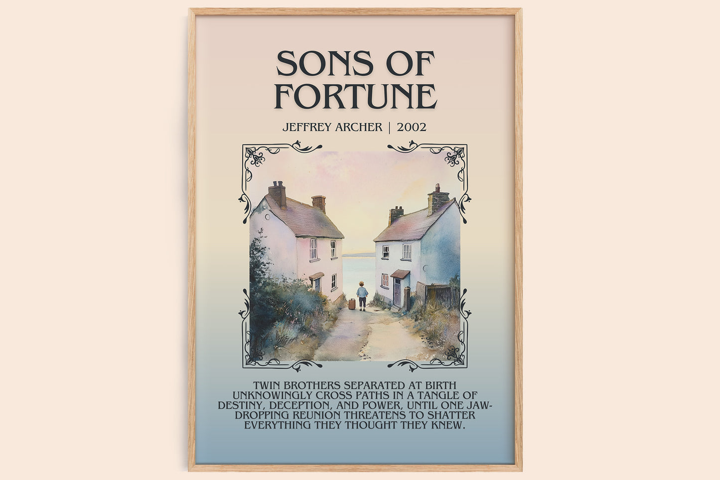 Sons of Fortune minimalist book poster by Jeffrey Archer – framed literary art print