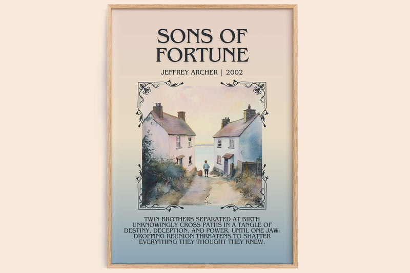 Sons of Fortune minimalist book poster by Jeffrey Archer – framed literary art print
