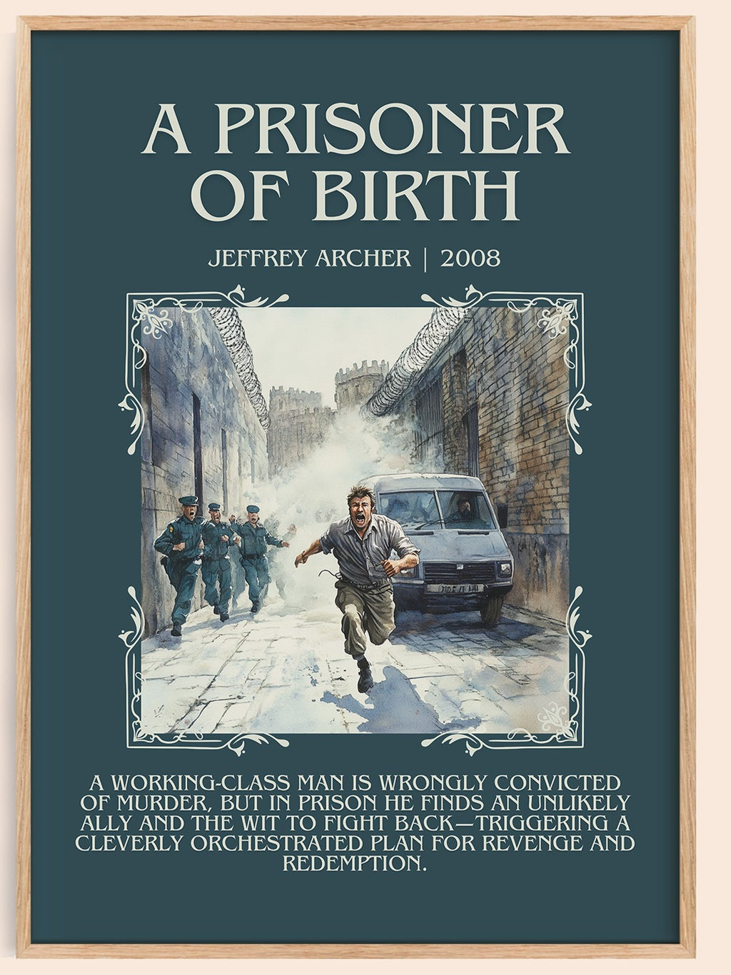 A Prisoner of Birth minimalist book poster by Jeffrey Archer – framed literary art print