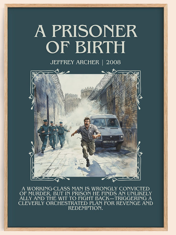 A Prisoner of Birth minimalist book poster by Jeffrey Archer – framed literary art print