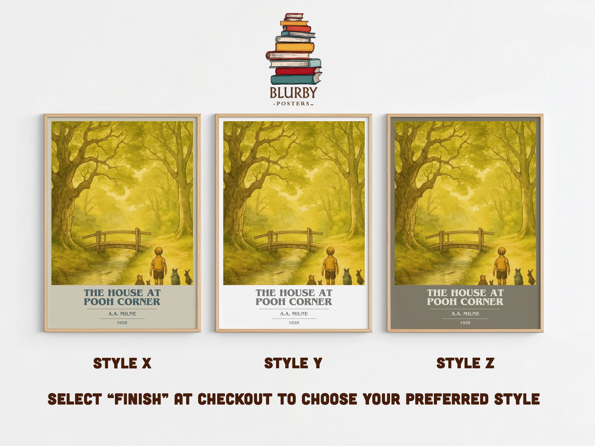 The House At Pooh Corner book cover print in frame leaning in hallway – childrens wall art