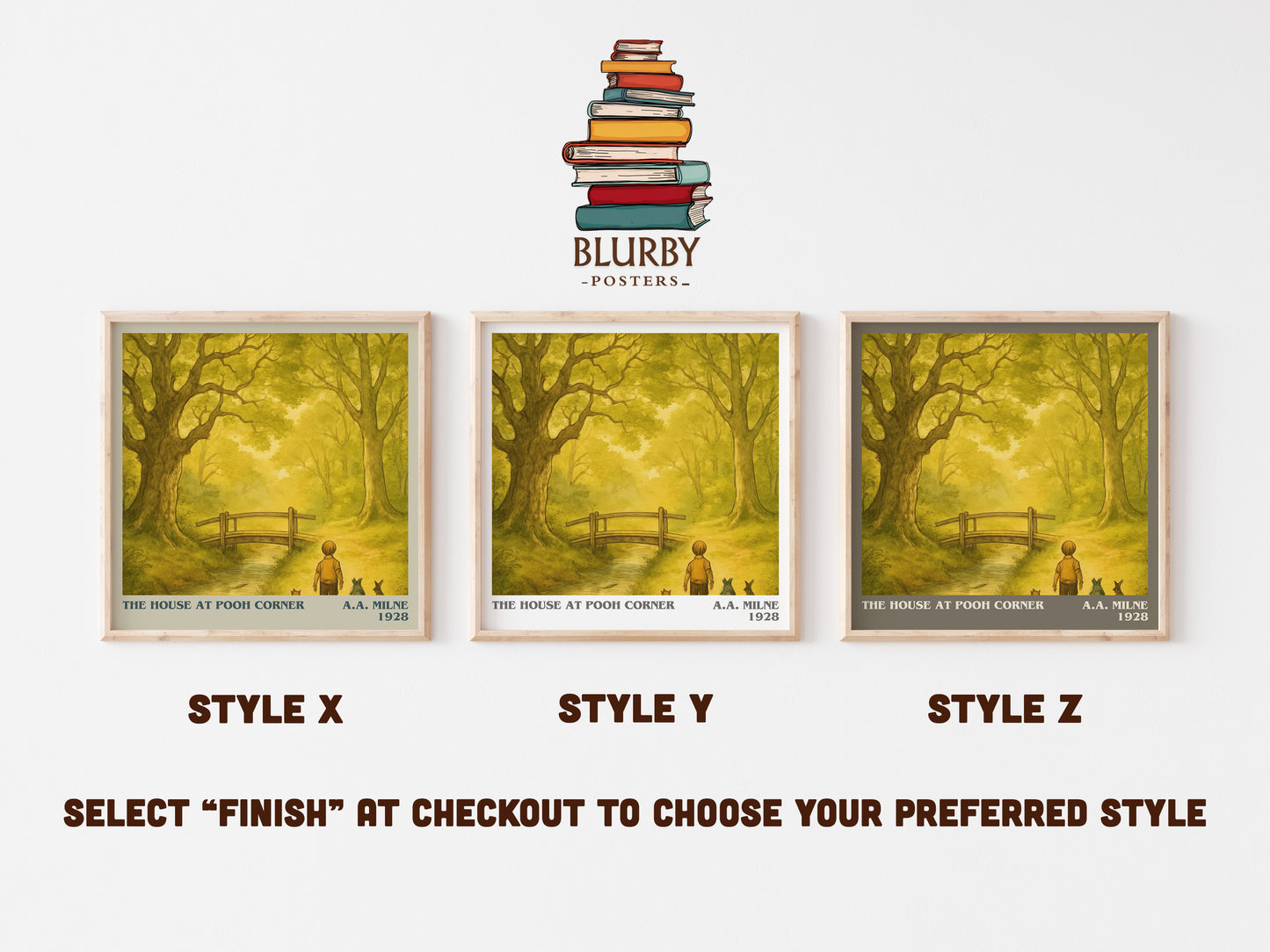 The House At Pooh Corner literary print in frame leaning in hallway – childrens wall art