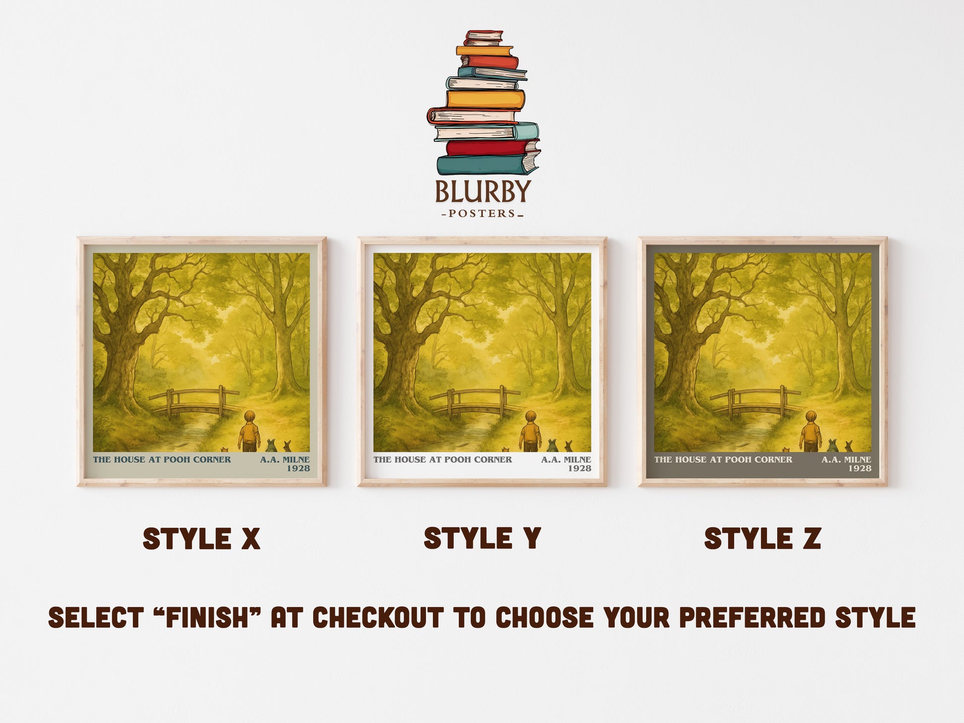 The House At Pooh Corner literary print in frame leaning in hallway – childrens wall art