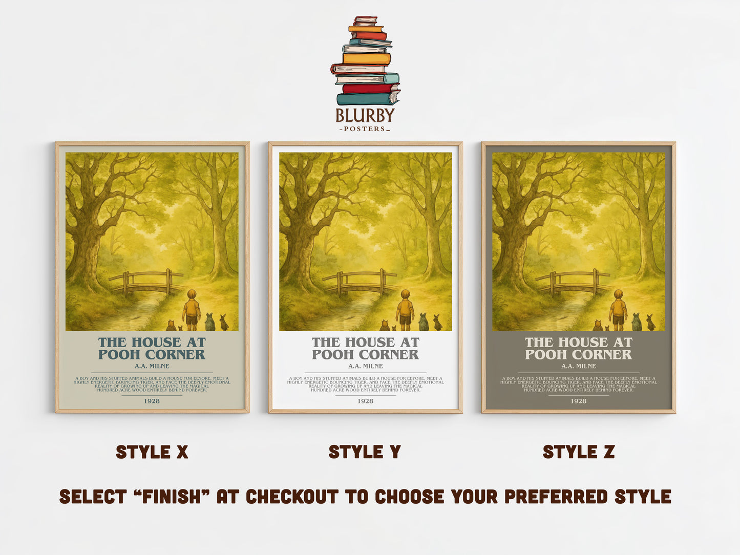 The House At Pooh Corner bookish print in frame leaning in hallway – childrens wall art