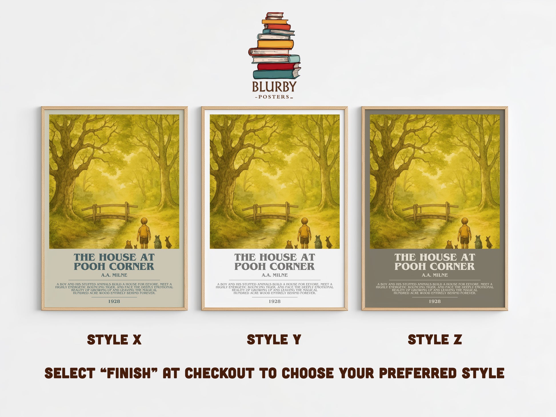 The House At Pooh Corner bookish print in frame leaning in hallway – childrens wall art