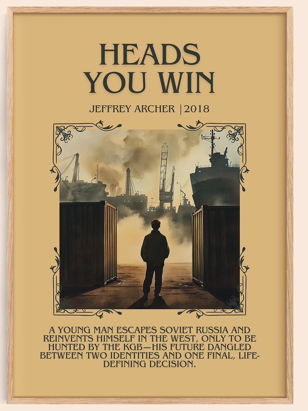 Heads You Win minimalist book poster by Jeffrey Archer – framed literary art print