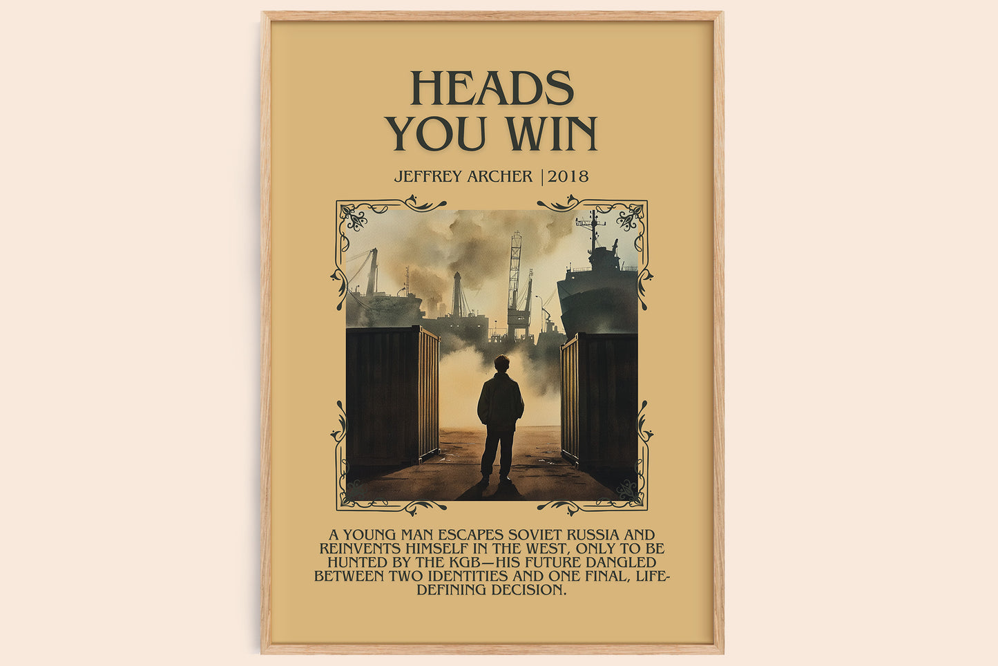 Heads You Win minimalist book poster by Jeffrey Archer – framed literary art print