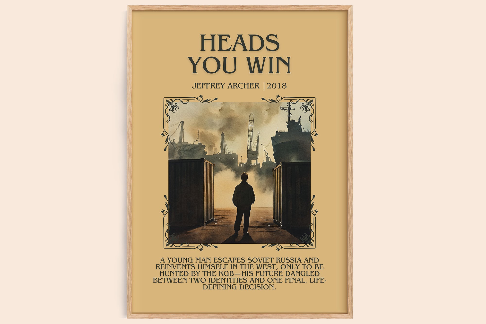 Heads You Win minimalist book poster by Jeffrey Archer – framed literary art print