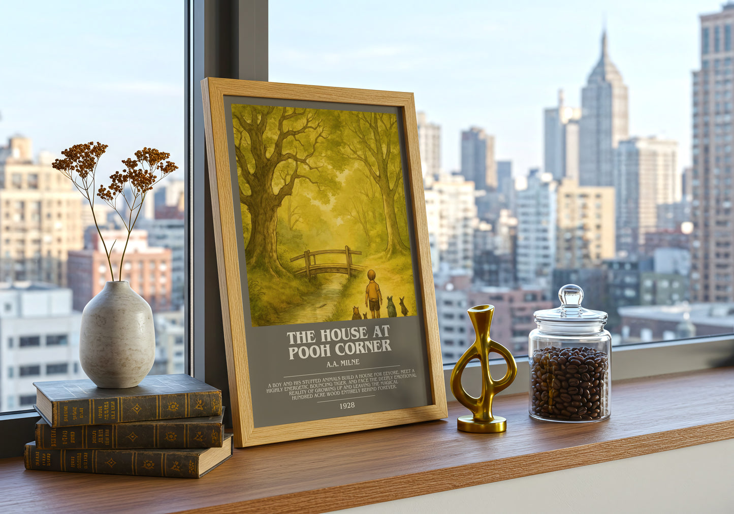 The House At Pooh Corner bookish print framed by window – literary home decor