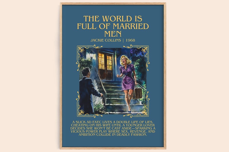 The World is Full of Married Men minimalist book poster by Jackie Collins – framed literary art print