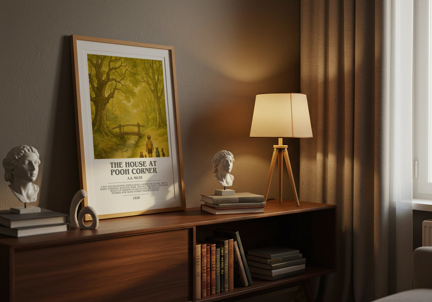 The House At Pooh Corner bookish book poster framed on wall – childrens wall art