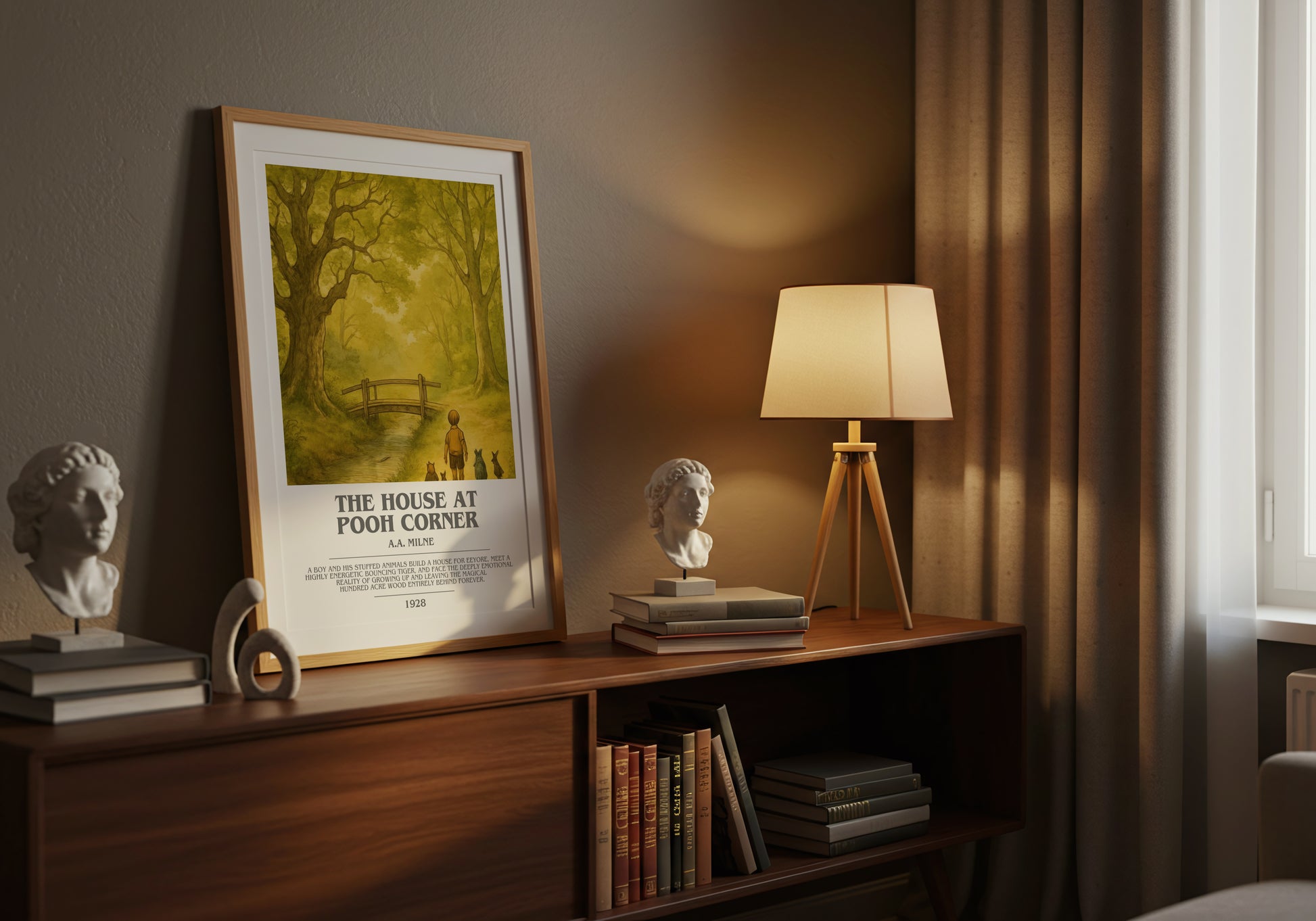 The House At Pooh Corner bookish book poster framed on wall – childrens wall art