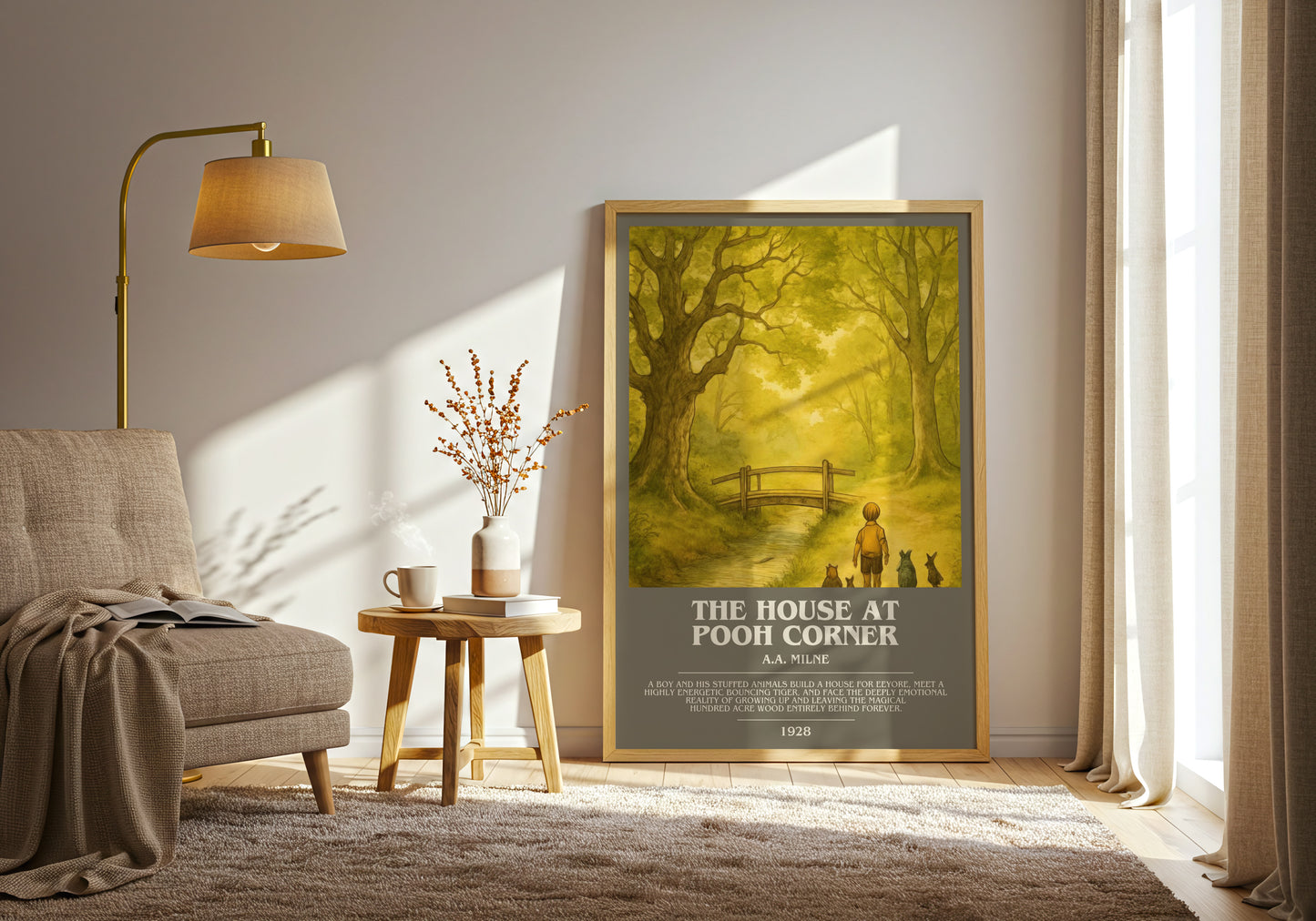 The House At Pooh Corner bookish print on bookshelf – A.A. Milne fan gift