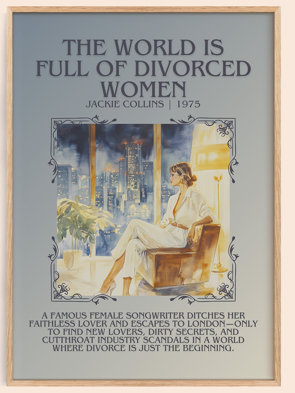 The World is Full of Divorced Women minimalist book poster by Jackie Collins – framed literary art print