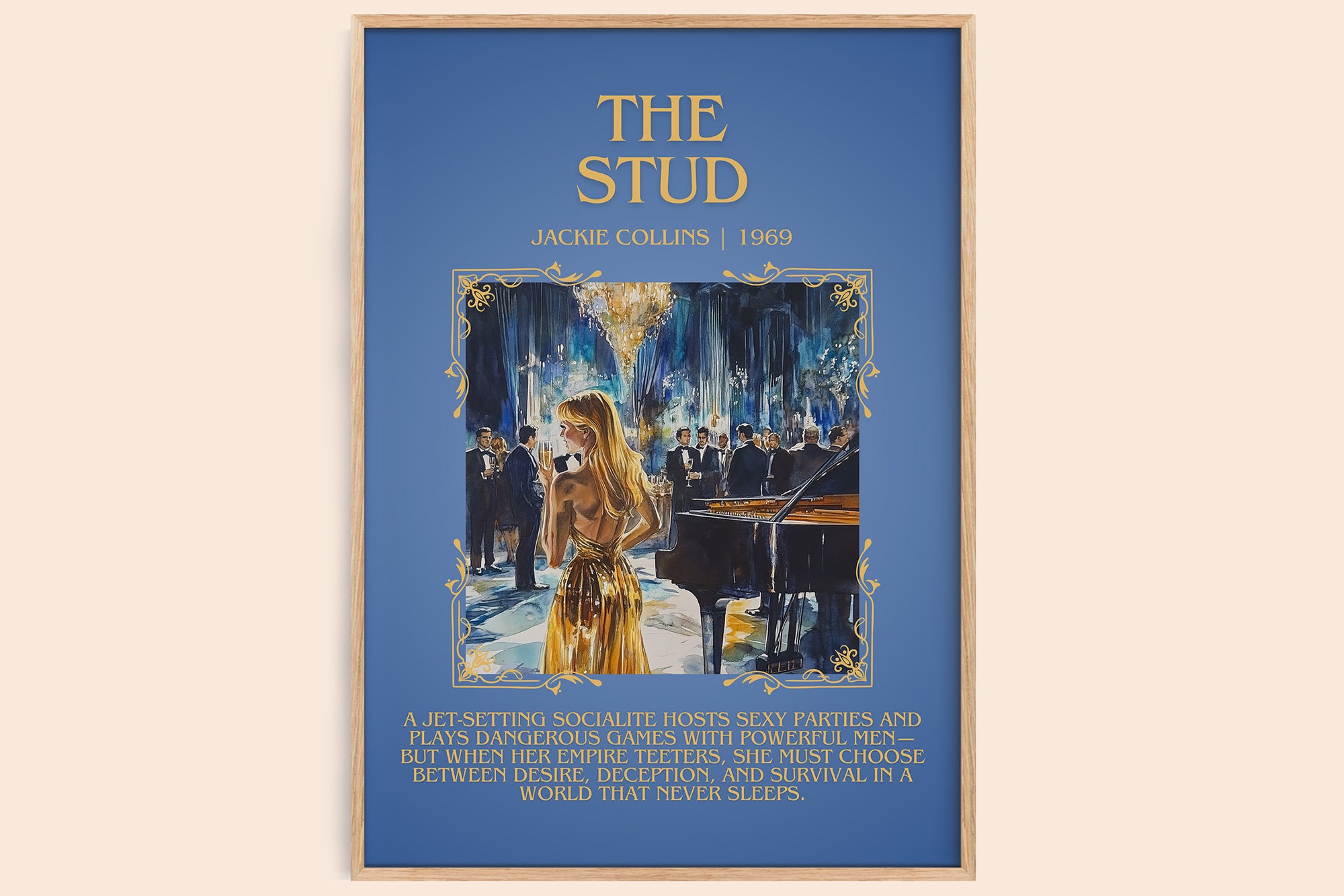 The Stud minimalist book poster by Jackie Collins – framed literary art print
