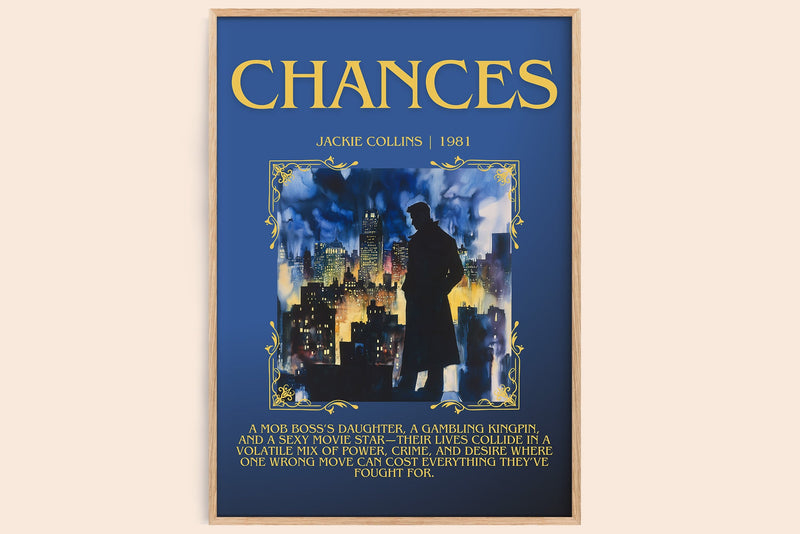 Chances minimalist book poster by Jackie Collins – framed literary art print