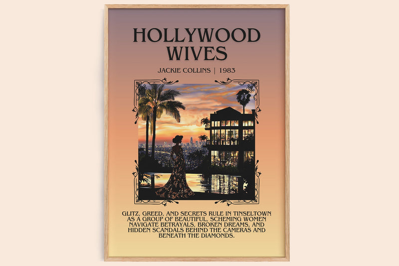 Hollywood Wives minimalist book poster by Jackie Collins – framed literary art print