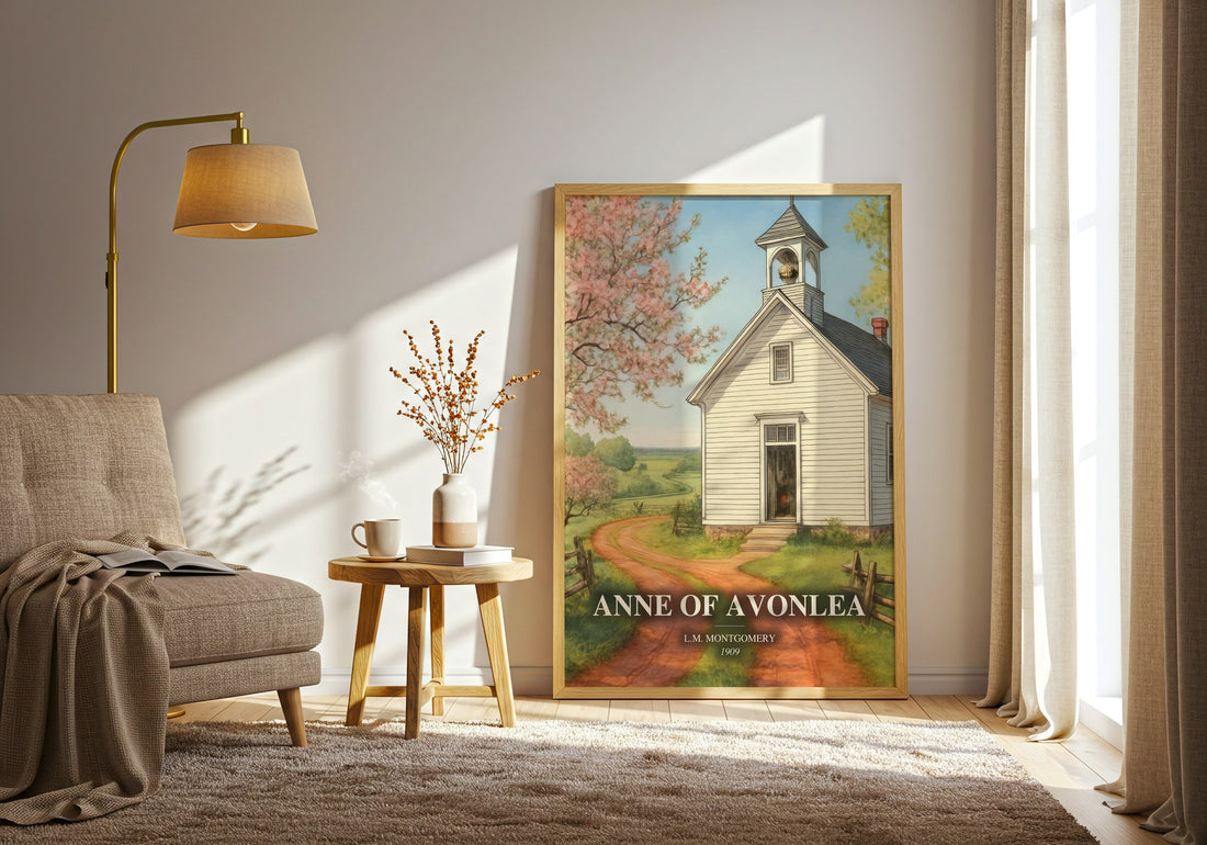 Anne Of Avonlea watercolour print in frame leaning in hallway – childrens wall art (mockup)