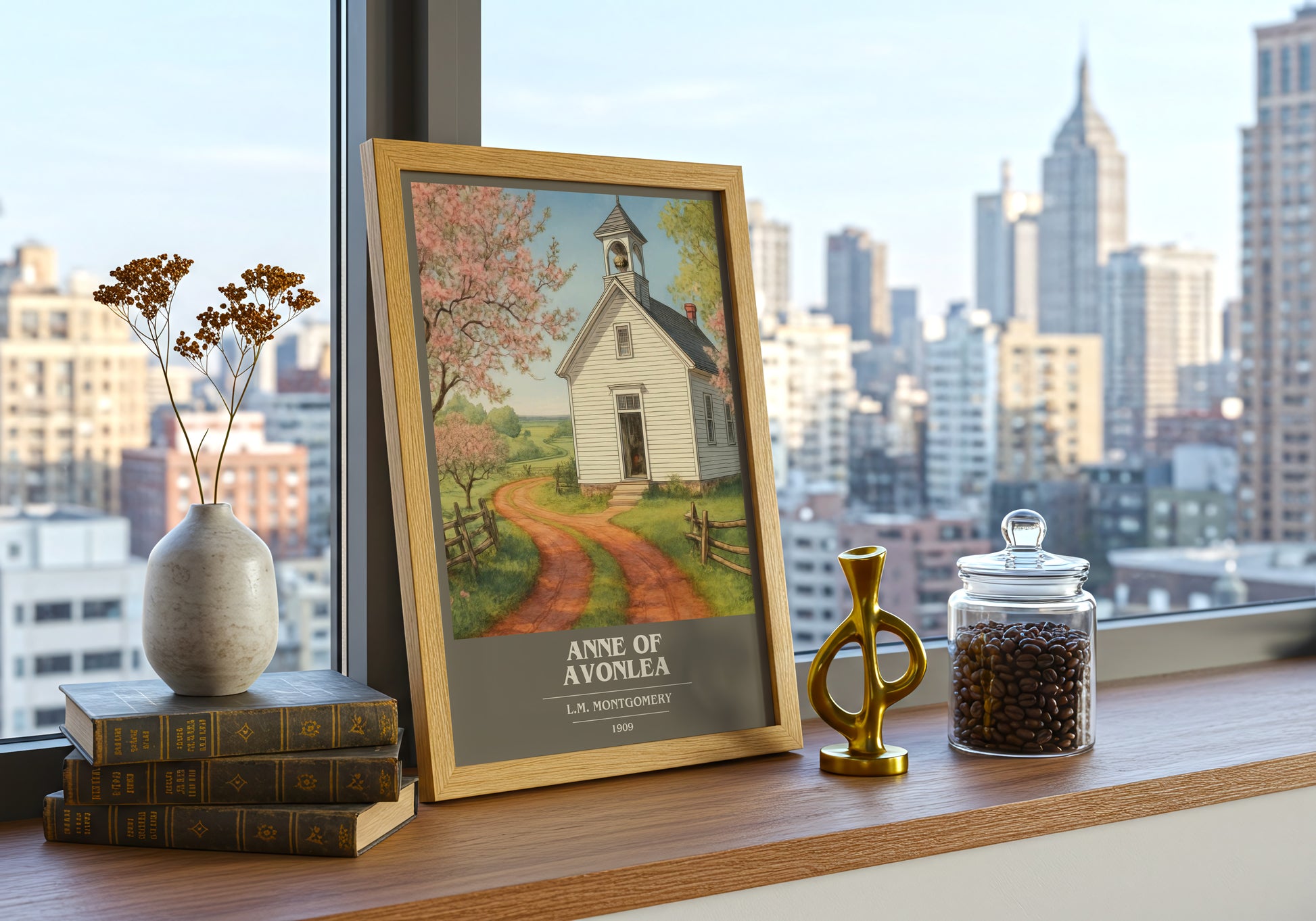 Anne Of Avonlea book cover print framed by window – literary home decor