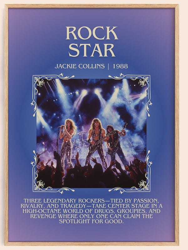 Rock Star minimalist book poster by Jackie Collins – framed literary art print