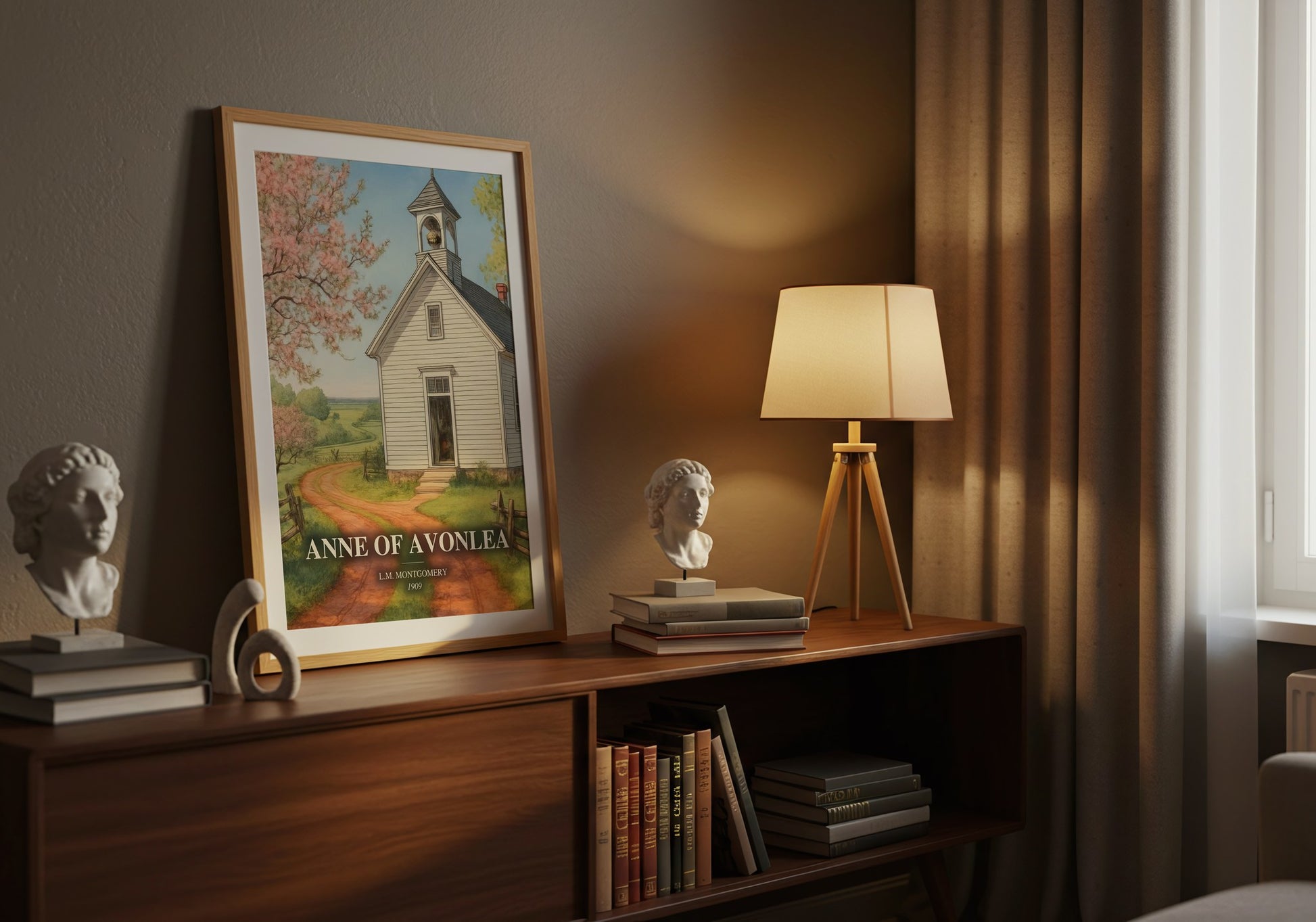 Anne Of Avonlea watercolour print on bookshelf – L.M. Montgomery fan gift