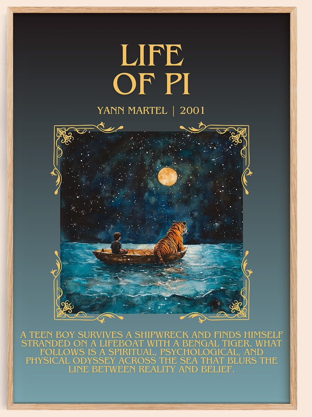 Life of Pi minimalist book poster by Yann Martel – framed literary art print