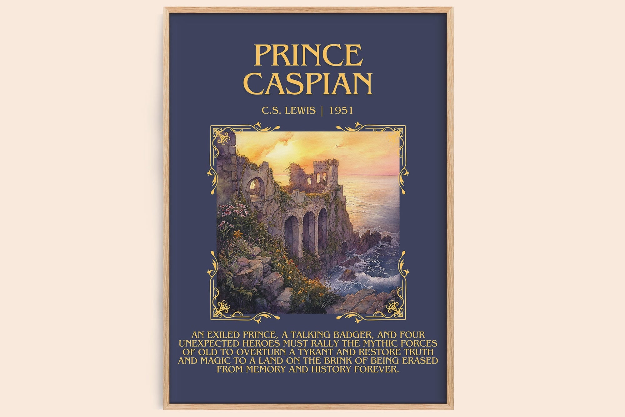 Prince Caspian minimalist book poster by C.S. Lewis – framed literary art print