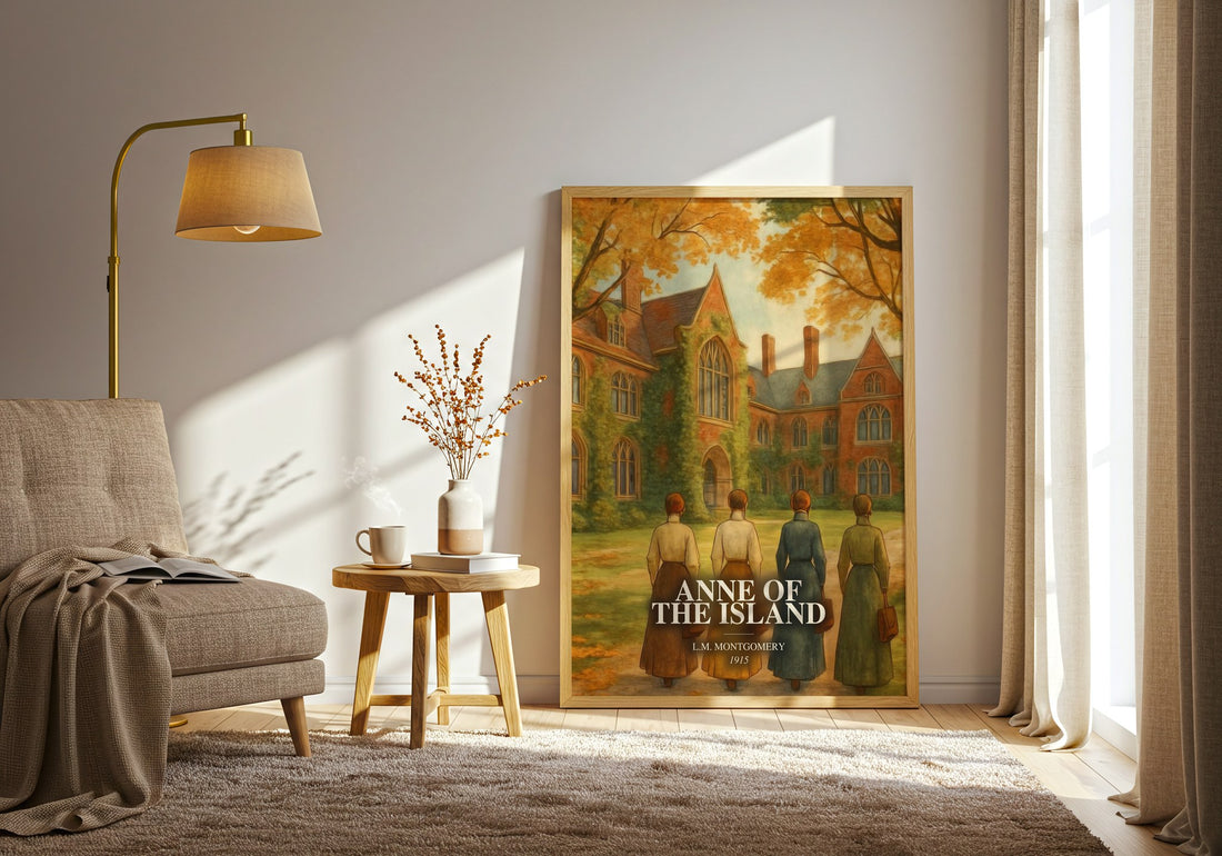 Anne Of The Island watercolour print in frame leaning in hallway – young adult wall art (mockup)