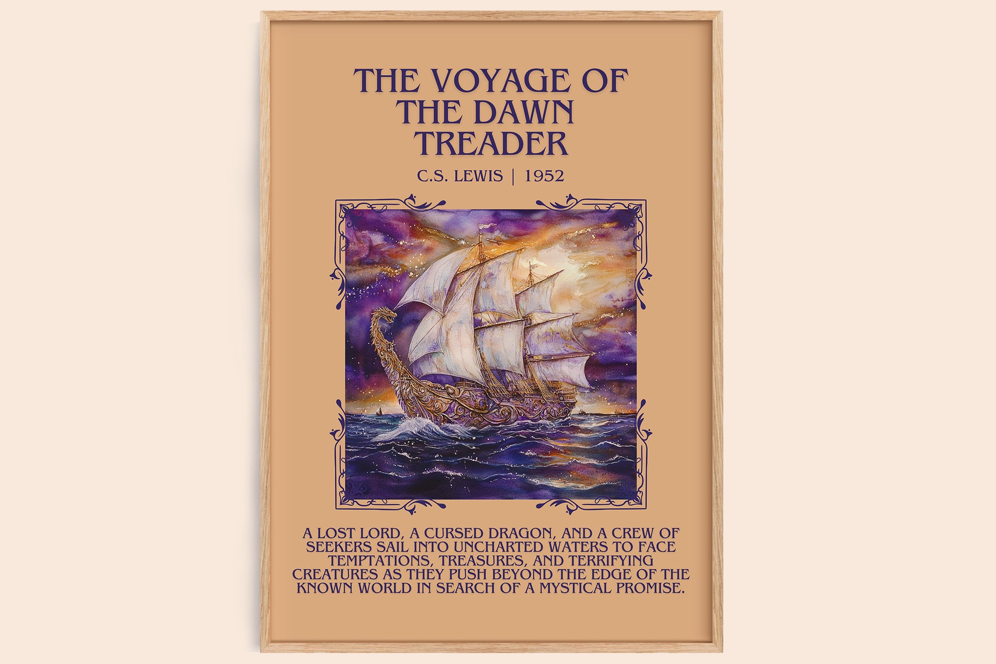 The Voyage of the Dawn Treader minimalist book poster by C. S. Lewis – framed literary art print