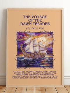 The Voyage of the Dawn Treader Minimalist Book Poster by C. S. Lewis – framed print leaning on a wooden floor