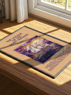 The Voyage of the Dawn Treader Minimalist Book Poster by C. S. Lewis – print on a sunlit desk