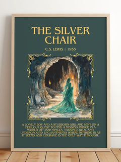 The Silver Chair Minimalist Book Poster by C. S. Lewis – framed print leaning on a wooden floor
