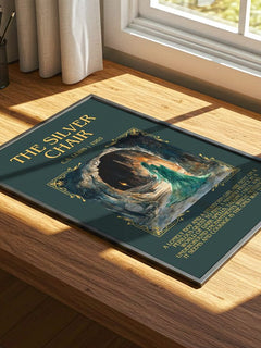 The Silver Chair Minimalist Book Poster by C. S. Lewis – print on a sunlit desk