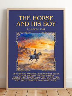 The Horse and his Boy Minimalist Book Poster by C. S. Lewis – framed print leaning on a wooden floor